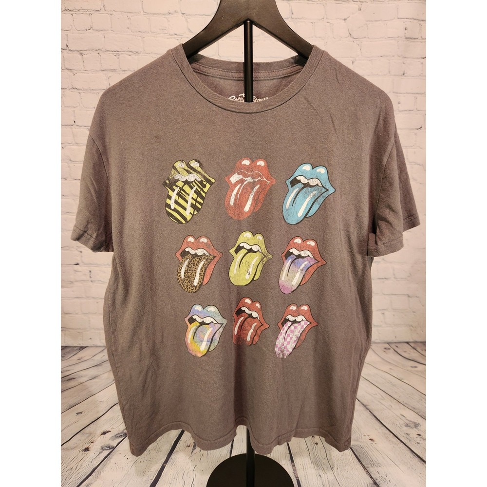 ROLLING STONES Womens Tshirt, Sz L, Gray w/Multicolor Graphic